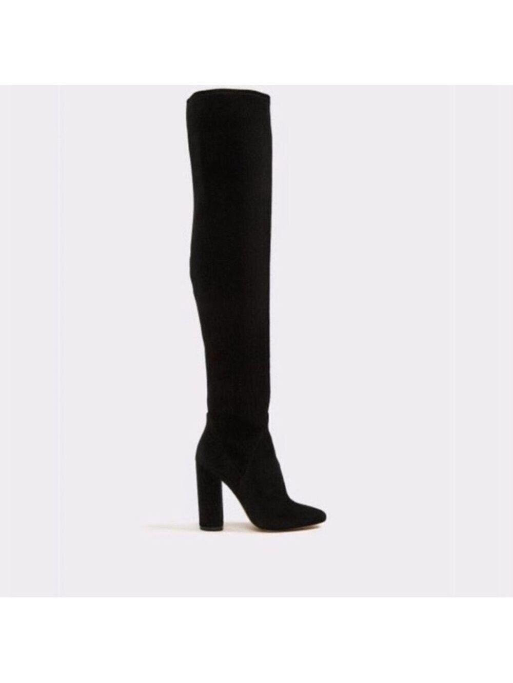 Aldo black faux suede knee-high over the knee boots chunky heel Sz 9